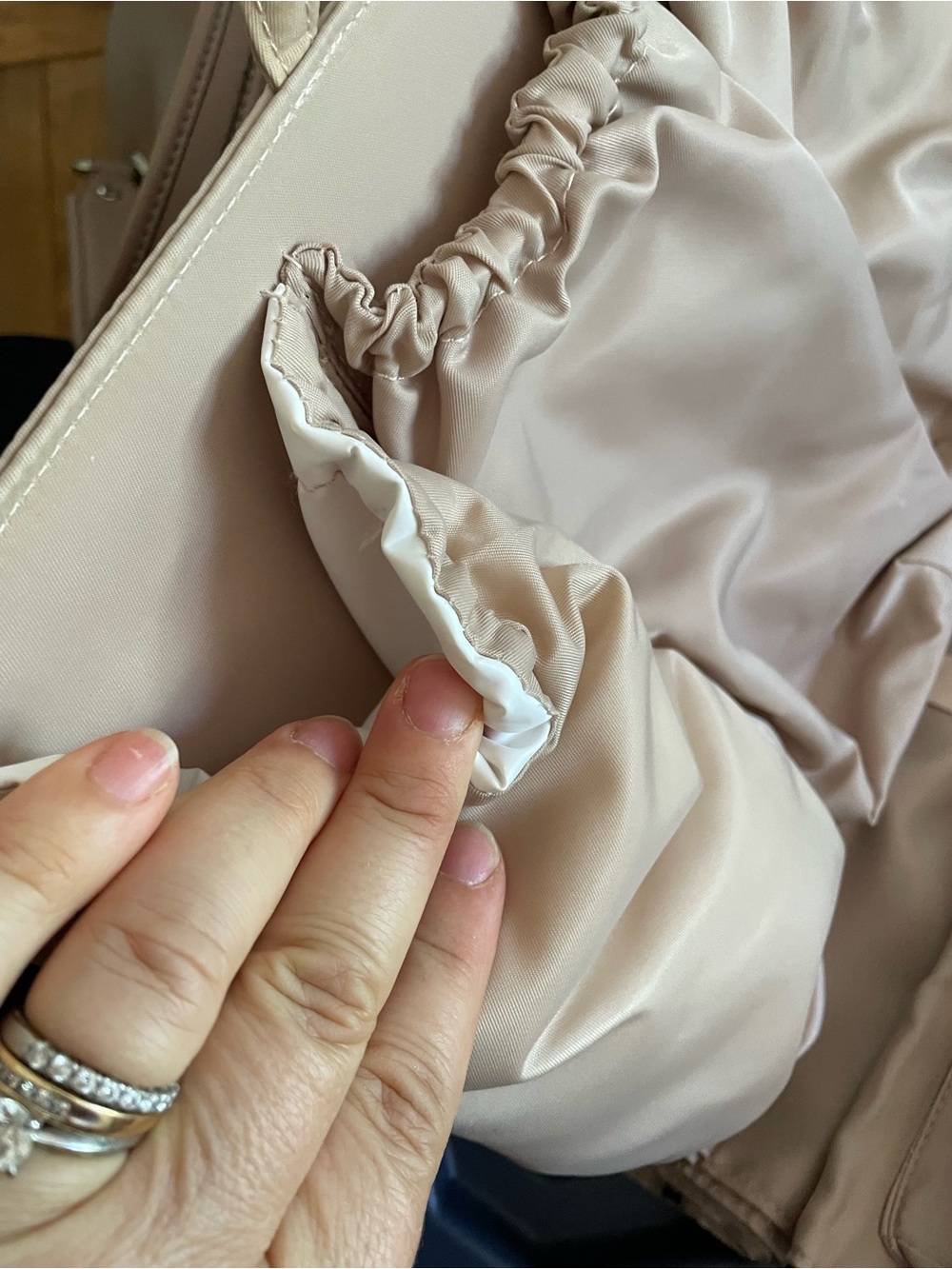 Neutral Beige Ruched Tote Bag - Picture 3 of 3